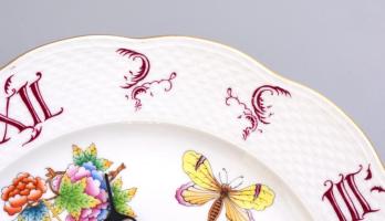 Herendi Viktória mintás porcelán falióra. Kézzel festett, jelzett, hibátlan. Az óra rész mozog. d: 2...