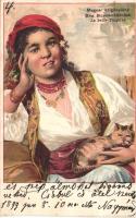 1899 Hungarian Gypsy woman litho (cut)