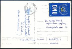 1986 Ifjabb Kós Károly (1919-1996) romániai magyar néprajzkutató, muzeológus, autográf karácsonyi és újévi üdvözlő lapja Hajdu Anna grafikus részére, 15x10 cm