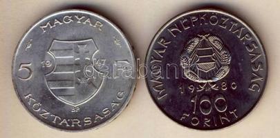 1947. 5Ft Ag "Kossuth" T:2 kis ph. + 1980. 100Ft "Szovjet-magyar közös űrrepülés&quot...