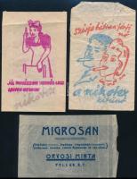 cca 1930-1940 Reklámtasakok, 3 db, közte 2 db Nikotex és 1 db Migrosan, 9x6 cm és 10x6 cm közötti méretben