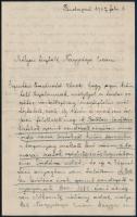 1907 Bp., Szekfű Gyula (1883-1955) történész levele ismeretlennek Bethlen-levéltár és tordai pecsét ügyében, 2 kézzel írt oldal, Szekfű Gyula autográf aláírásával