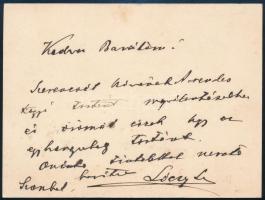 cca 1900 Lóczy Lajos (1849-1920) geológus gratuláló levele ismeretlennek, 1 kézzel írt oldal kártyán, Lóczy Lajos autográf aláírásával