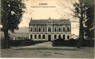 1909 Ustron, Volksschule mit Zinsmeister Denkmal / school, monument