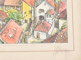 Olvashatatlan jelzéssel, 2 db mű: Soproni részletek. Színezett nyomat, papír, üvegezett fakeretben. ...
