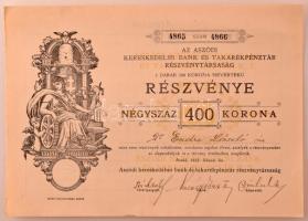 Aszód 1922. "Az Aszódi Kereskedelmi Bank és Takarékpénztár Részvénytársaság" két darab, né...