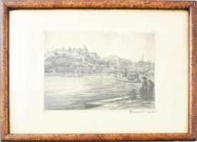 Baranski Emil László (1877-1941): Budapesti panoráma. Rézkarc, papír, jelzett. Üvegezett fakeretben. 19x27 cm