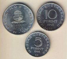 1948. 5Ft+10Ft+20Ft Ag "Petőfi, Széchenyi, Táncsics-Szabadságharc" sor T:2 kis ph