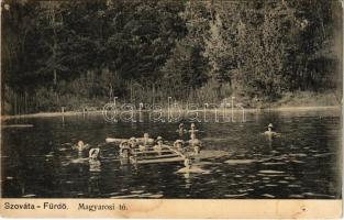 1906 Szováta, Sovata; Magyarosi tó, fürdőzők. Kelemen Ádám kiadása / lake, bathers (lyukak / pinholes)