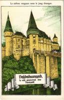 Vajdahunyad, Hunedoara; Vajdahunyad vára, a Hunyadiak ősi fészke. La culture magyare sous le joug étranger. Francia nyelvű irredenta művészlap / Castle Hunedoara. Vajda-Hunyad, The Ancestral Home of the Hunyadis. French edition Hungarian irredenta propaganda (EK)