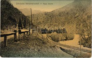 Máramarossziget, Sighetu Marmatiei; Tisza részlet, vasútvonal / riverside, railway line (EK)