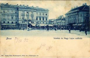 1899 (Vorläufer) Arad, színház, Nagy Lajos szállodája a Fehér Kereszthez, Michl színházi sörcsarnoka / theatre, beer hall, hotel, shops (EK)