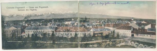 1911 Fogaras, Fagaras; látkép. 2-részes kihajtható panorámalap / general view. 2-tiled folding panoramacard (r)