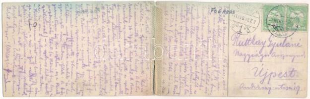 1911 Fogaras, Fagaras; látkép. 2-részes kihajtható panorámalap / general view. 2-tiled folding panor...