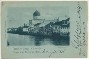 1900 Nagyvárad, Oradea; Körös részlet, zsinagóga. Pauker Dániel kiadása / Cris riverside, synagogue (b)