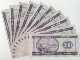1975. 500Ft (10x) mind különféle sorozatszámmal "E 164 - E 236" között, részben sorkövető ...