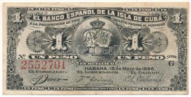 Kuba / Spanyol adminisztráció 1896. 1P "G 2552701" T:F szép papír Cuba / Spanish administration 1896. 1 Peso "G 2552701" C:F fine paper Krause P#47