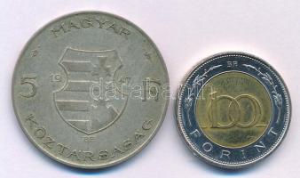 1947. 5Ft Ag "Kossuth" + 2002. 100Ft "Kossuth" T:AU-F patina, kis karc