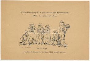 Krokodiluskönnyek a pilisvörösmaróti táborozáskor, síró cserkészek. Kiadja a budapesti 7. Verbőczy RG. cserkészcsapata / Hungarian boy scout art postcard, crying scout boys s: Görgyey (?) (EB)