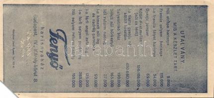 1920-as évek 1000.000K reklámpénz utalvány "Fenyő Harisnyaház" T:I