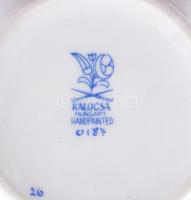 Kalocsai 3 darabos porcelán szett, kancsó, váza, hamuzó. Jelzett, hamuzó sérült, klf méretben
