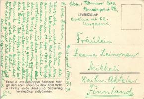 1943 Szebb jövőt! Ezzel a levelezőlappal Selmeczi Margit debreceni kaptáros diák díjat nyert a Horth...