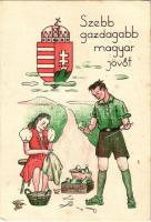 1943 Szebb, gazdagabb magyar jövőt! Diákkaptár. Ezzel a levelezőlappal Csongor Éva pécsi kaptáros diák díjat nyert a Horthy István Diákkaptár Szövetség levelezőlap pályázatán / Hungarian Youth Association irredenta propaganda s: Csongor Éva (EK)