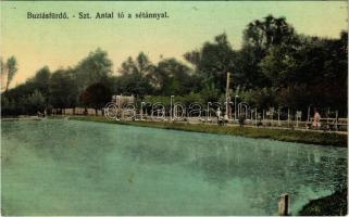 1914 Buziásfürdő, Baile Buzias; Szent Antal tó a sétánnyal / lake, promenade