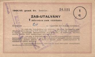 1944. "Zab-utalvány" 1 métermázsa vásárlására T:I