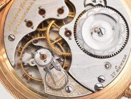 14K arany (Au) Illinois Watch Co nyitott zsebóra. Dupla arany fedél. Jelzett tok, szerkezet. szép sz...