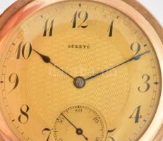 14K arany (Au) Sureté zárt zsebóra. Dupla arany fedél. Jelzett tok, szerkezet. szép számlap d: 50 mm