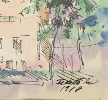 Fekete Zsolt (1935-2016): Erdélyi városrészlet, 1982. Tus, papír, jelzett, 17,5x25 cm