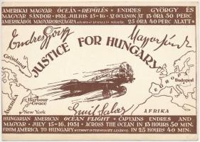1931 Justice for Hungary, Endresz György és Wilczek Sándor Amerikai-Magyar óceánrepülése. Kiadja a Magyar Nemzeti Szövetség / American-Hungarian transatlantic flight, irredenta (EK)
