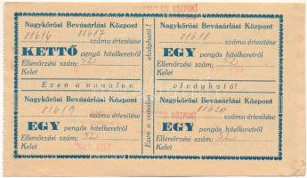Nagykőrös 1941. "Nagykőrösi Bevásárlási Központ" értesítése 5P hitelkeretről, kitöltve, sz...