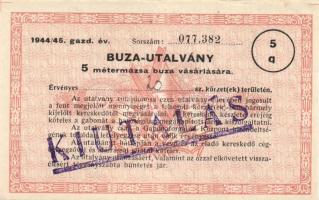 1944. "Buza-utalvány" 5 métermázsa vásárlására T:II