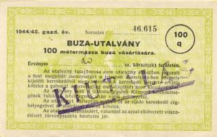1944. "Buza-utalvány" 100 métermázsa vásárlására T:I