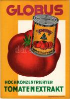 Globus konzervek német nyelvű reklámlapja. Manfred Weiss, Budapest / Hungarian canned foods advertisement in German, tomato can / Hochkonzentrierter Tomatenextrakt (fl)