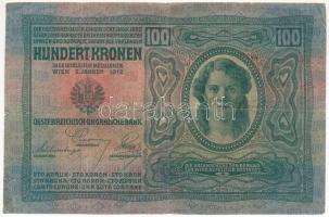 1912. 100K piros "MAGYARORSZÁG" felülbélyegzéssel T:F kis szakadás, a hajtás mentén anyagk...