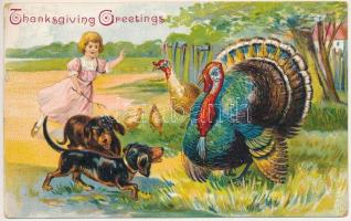 1907 Hálaadás napi dombornyomott üdvözlőlap / Thanksgiving Greetings - embossed litho (EK)