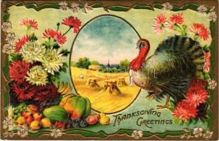 Hálaadás napi dombornyomott üdvözlőlap / Thanksgiving greetings - embossed litho