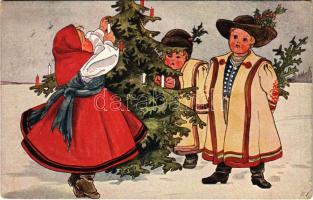 1917 Karácsonyi üdvözlet! Magyar népviselet / Christmas greeting, Hungarian folklore (EK)