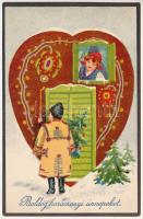 1938 Boldog karácsonyi ünnepeket! / Christmas greeting, Hungarian folklore, litho