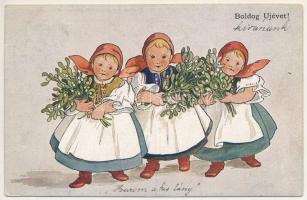 1917 Boldog Újévet! magyar népviselet / New Year greeting, Hungarian folklore