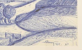 Katona Kiss Ferenc (1909-1995): Alföldi táj, 1968. Golyóstoll, papír. Jelzett. Üvegezett fakeretben....