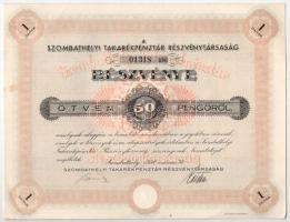 1938. Szombathely "Szombathelyi Takarékpénztár Részvénytársaság" részvénye 50P-ről, szelvé...