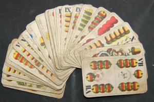 Régi Piatnik 32db-os magyar kártya pakli magyar királyi kártyabélyegzéssel, 388-os sorszámmal, némely lap megviselt állapotban