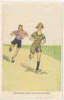 Errötend folgt er Ihren spuren / Running, sport humour. B.K.W.I. 404-3. s: Fritz Schönpflug