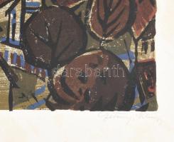 Czétényi Vilmos (1928-2003): Falusi látkép. Linómetszet, papír, jelzett, kartonra kasírozva. 18,5x24...