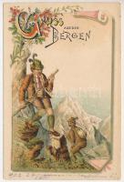 1902 Gruss aus den Bergen! Schneider & Lux No. 869. / Hegymászó humor / Mountain climbing, sport humour. Art Nouveau, floral, litho (EK)