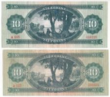 1957. 10Ft + 1962. 10Ft T:F szép papír, az egyiken kék festékfolt